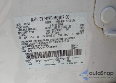 2020 Ford Explorer St из США, поврежденный, VIN 1FM5K8GC4LGD20105